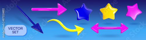 Fotografie Set of 3d inflated stars and arrows