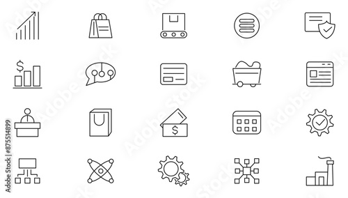 Supply chain line icon set. Logistic supply chain, value chain, delivery, manufacturing, e-commerce, distribution, warehouse, transportation, management, shipping icon collection.