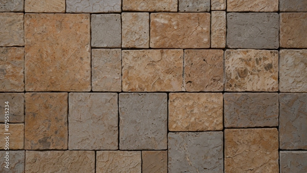 Naklejka premium Old brown gray rusty vintage worn shabby patchwork motif tiles stone concrete cement wall texture background banner