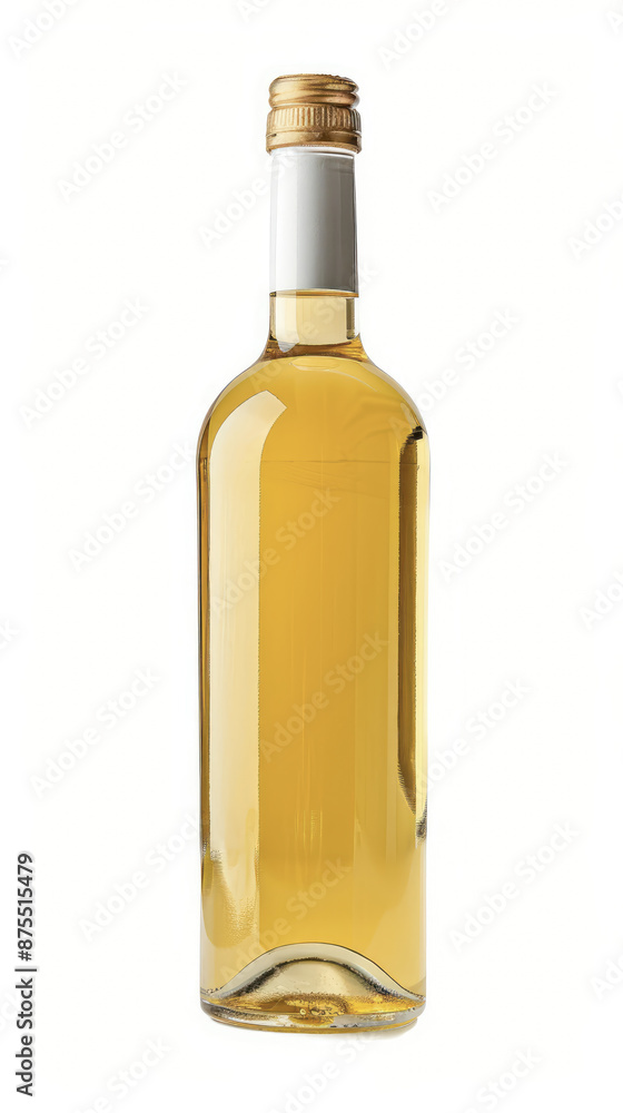 Clear Bottle of White Wine on White Background Clear Bottle of White Wine on White Background