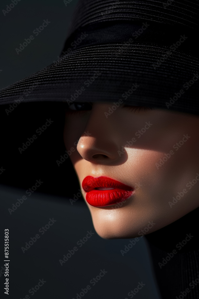 custom made wallpaper toronto digitalWoman wearing a black hat and red lipstick on her lips, advertising concept, stylish portrait in classic style