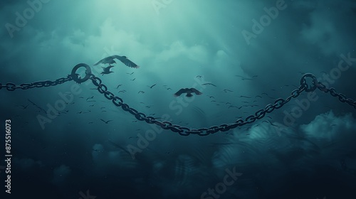 A Concept For The Wings Of Freedom With Birds Flying And Broken Chains