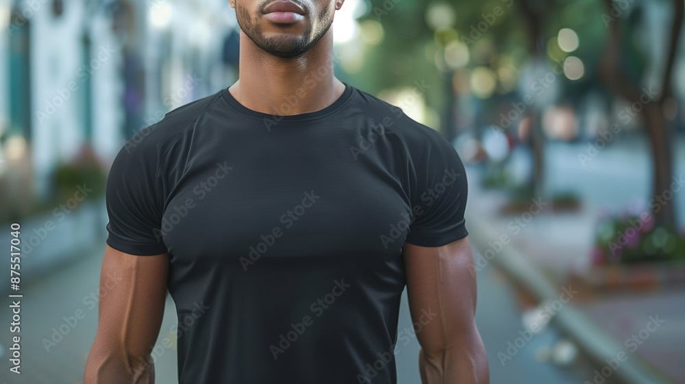 Young Fit Male Model Wearing Black T-Shirt Outdoors, Casual Shirt Mockup Template for Design Print, Young Man in Hipster Style T-Shirt for Mockup Placement Young Fit Male Model Wearing Black T-Shirt Outdoors, Casual Shirt Mockup Template for Design Print, Young Man in Hipster Style T-Shirt for Mockup Placement