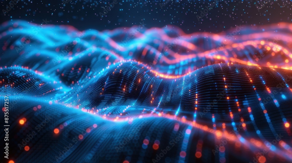 Futuristic AI Technology Concept With Blue And Orange Lights. Generative AI Futuristic AI Technology Concept With Blue And Orange Lights. Generative AI