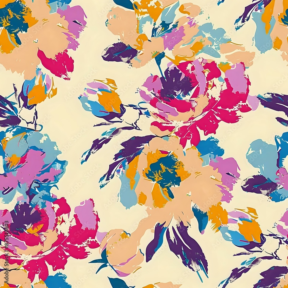Complex floral grid with realistic flower illustrations for fabric and wallpaper Complex floral grid with realistic flower illustrations for fabric and wallpaper