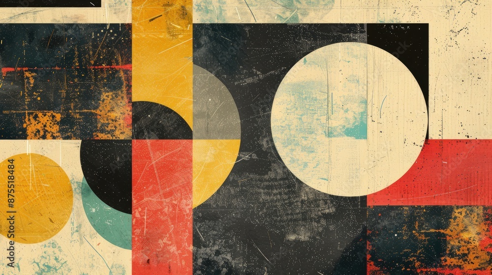 Fototapeta premium Creatively Crafted Geometric Art Collage with Retro Style Texture Backdrop with Space for Text Ideal for Posters Banners and Flyers