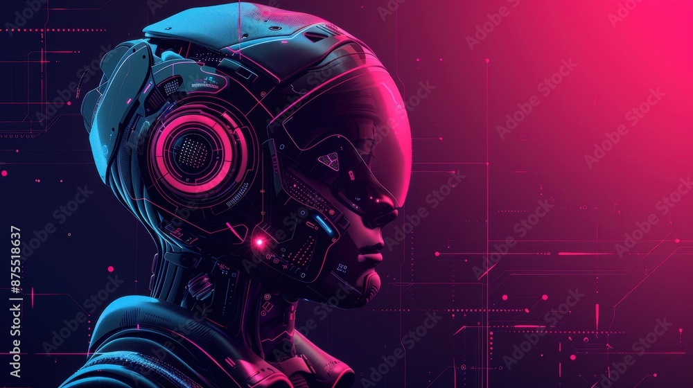 Futuristic AI Cyborg in a Neon Lit World. Generative AI Futuristic AI Cyborg in a Neon Lit World. Generative AI