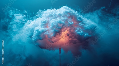A striking illustration featuring a glowing network cable plugged into a vibrant mass of clouds, symbolizing the seamless connection to cloud storage services.