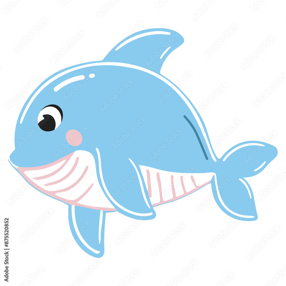 Cute baby dolphin. Flat cartoon underwater character. Marine animals. Inhabitant of the sea Cute baby dolphin. Flat cartoon underwater character. Marine animals. Inhabitant of the sea