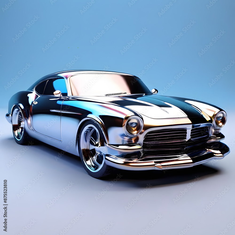 Obraz premium 3d metallic chrome car on clear background
