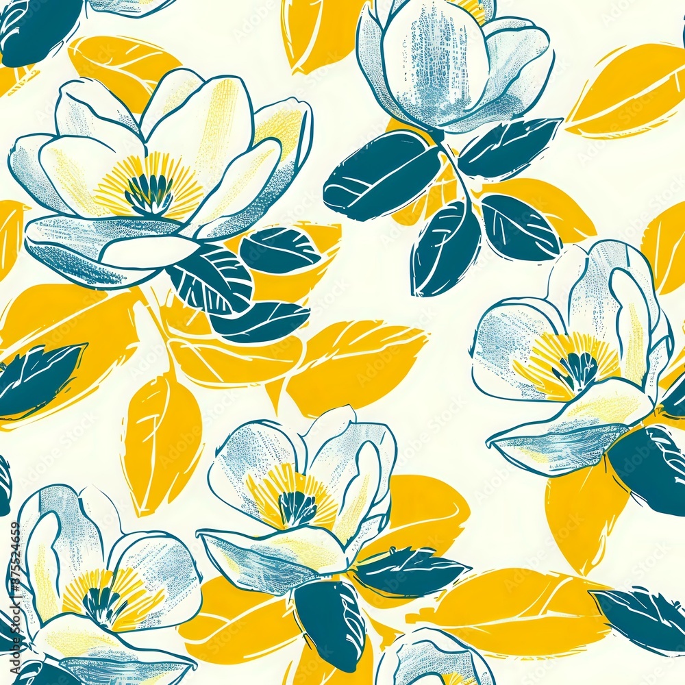 Obraz premium Whimsical Blue, Green, and Pink Floral Grid Pattern for Textile Design