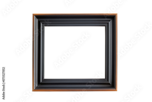 A square-shaped, modern black photo frame with a wooden border, isolated on a transparent background. Ideal for presenting artwork, photographs, or digital prints in a contemporary setting