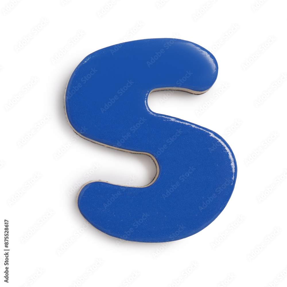 Blue magnetic letter S isolated on white, top view. Alphabet Blue magnetic letter S isolated on white, top view. Alphabet