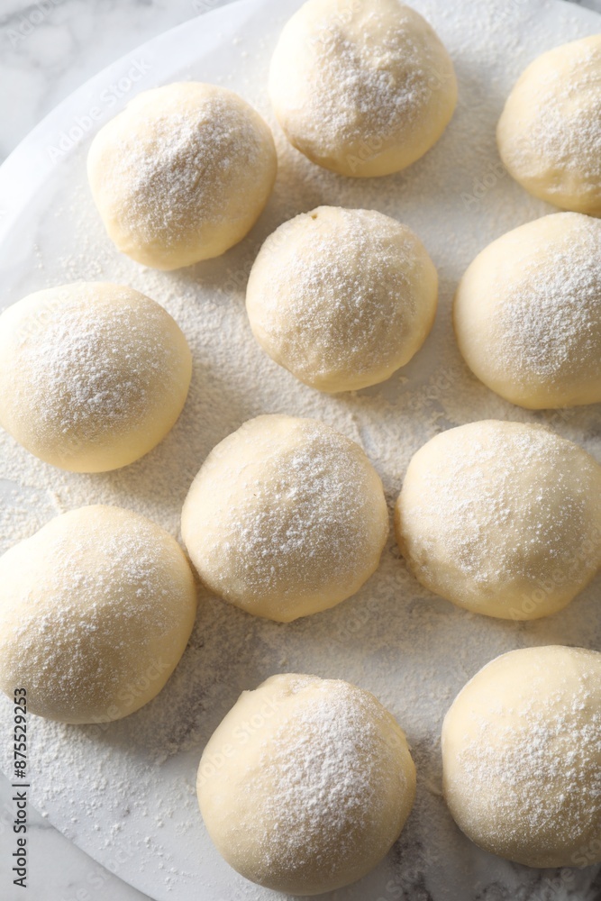 Raw dough balls on table, top view Raw dough balls on table, top view