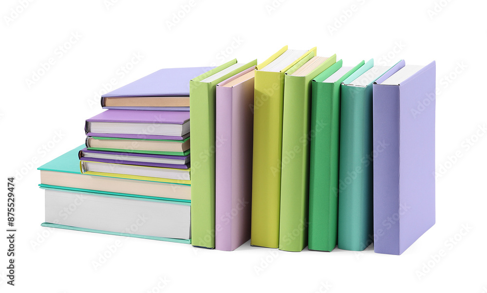Many bright colorful books isolated on white Many bright colorful books isolated on white