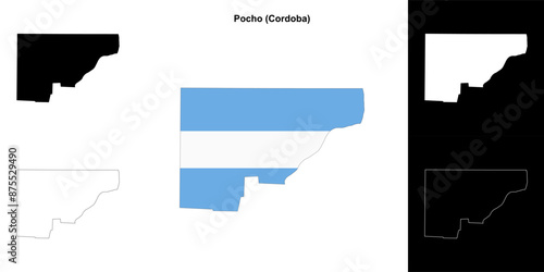 Pocho department (Cordoba) outline map set