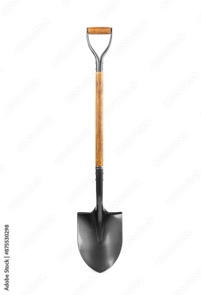 Metal shovel with wooden handle isolated on white Metal shovel with wooden handle isolated on white