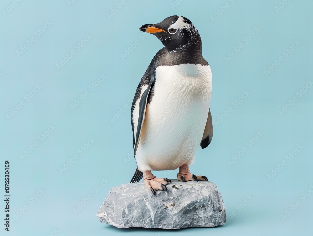 Naklejka premium penguin on the rocks isolated on blue