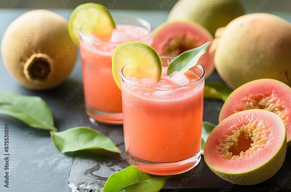 Guava juice with lime garnish Guava juice with lime garnish