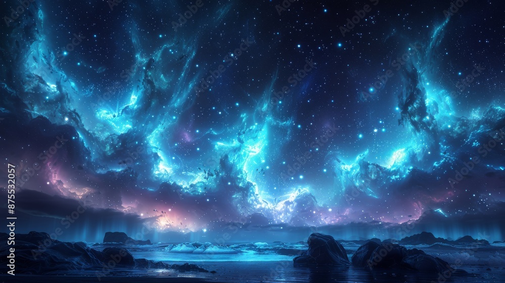 Aurora borealis and starry night sky background for RPG games, Aurora ...