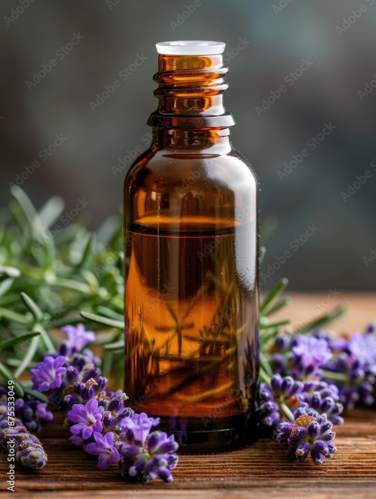A rustic wooden table features a lavender oil bottle with fresh lavender flowers behind it, representing a peaceful and aromatic setting for a spa or wellness retreat. A rustic wooden table features a lavender oil bottle with fresh lavender flowers behind it, representing a peaceful and aromatic setting for a spa or wellness retreat.
