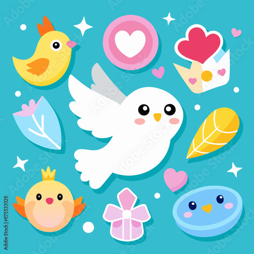 Adorable Dove Cub Sticker Set Playful and Funny Icons