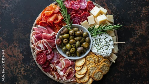 Delicious Charcuterie Board with Cheese, Meats, Olives, and Crackers