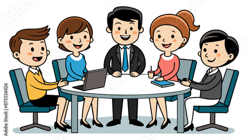 Teamwork Concept in Business Meeting Cartoon Vector Illustration © Mosharef 