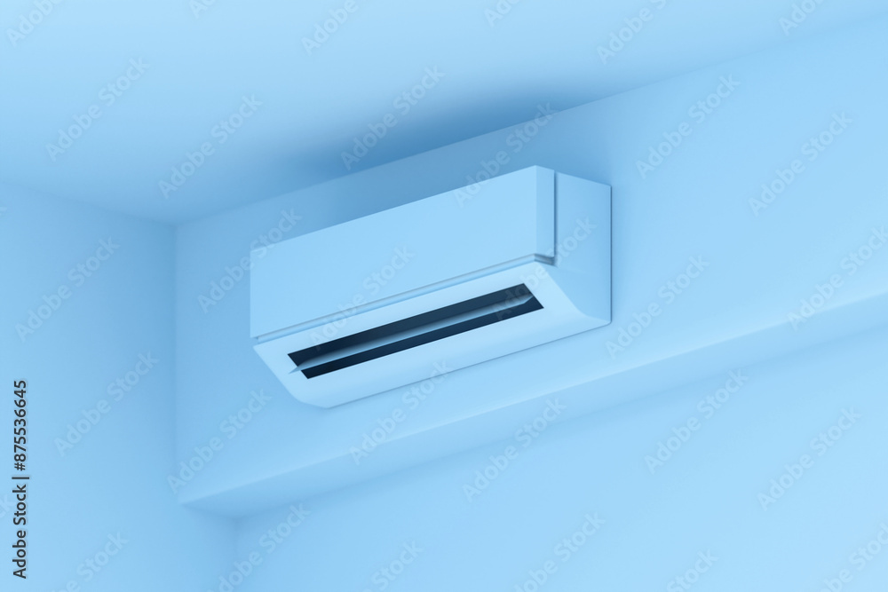 3D light blue room and air conditioner 3D light blue room and air conditioner