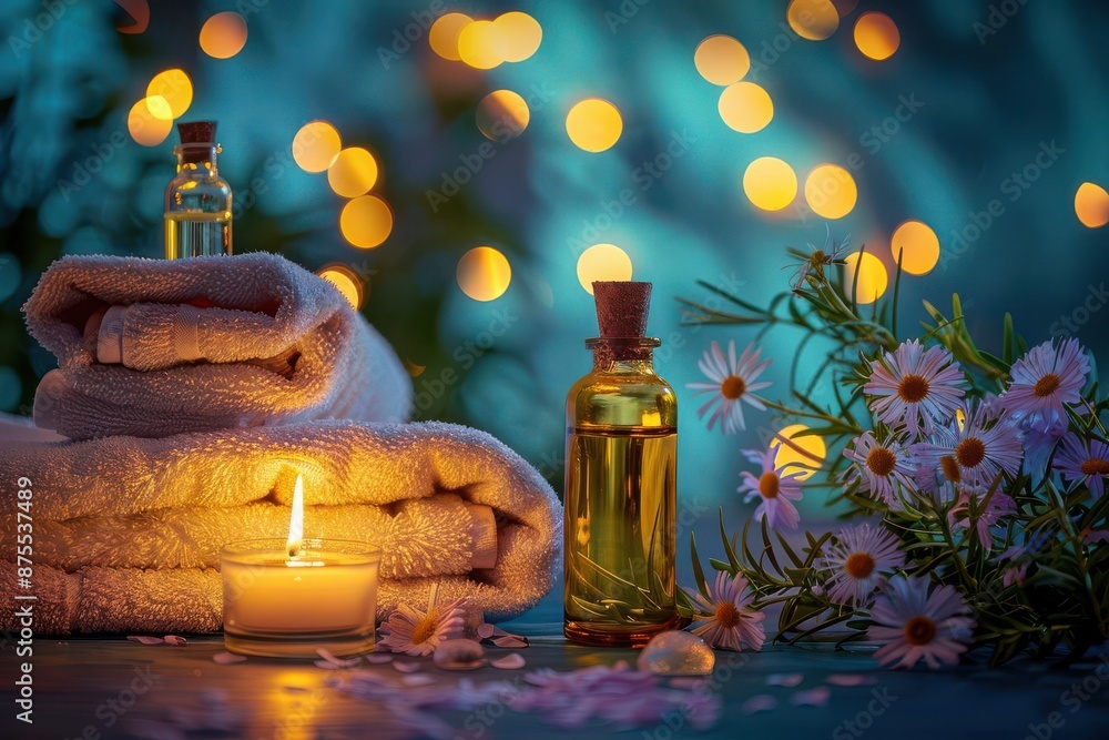 Spa therapist using aromatherapy, selective focus, realistic, fusion, candlelit room backdrop Spa therapist using aromatherapy, selective focus, realistic, fusion, candlelit room backdrop