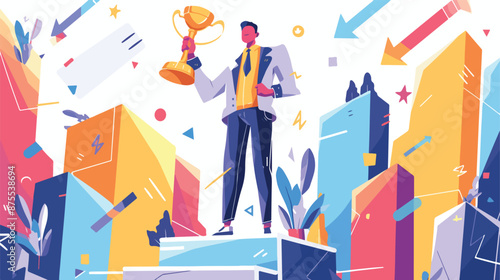 A chinese businessman proudly standing on the winning