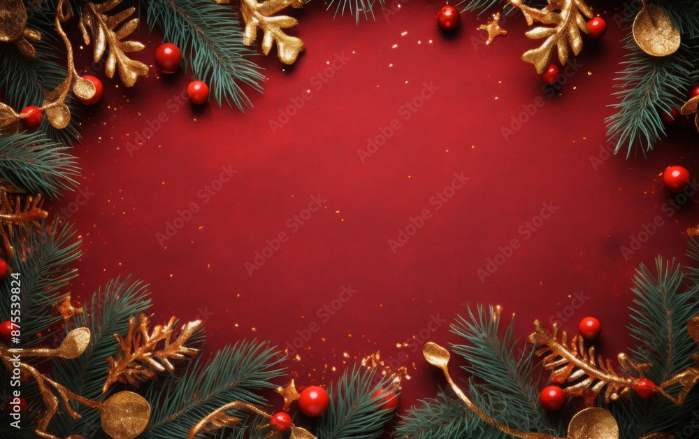 Christmas background with xmas tree and sparkle bokeh lights on red canvas background. Merry christmas card. Winter holiday theme. Happy New Year. Space for text
Christmas background with xmas tree and sparkle bokeh lights on red canvas background. Merry christmas card. Winter holiday theme. Happy New Year. Space for text