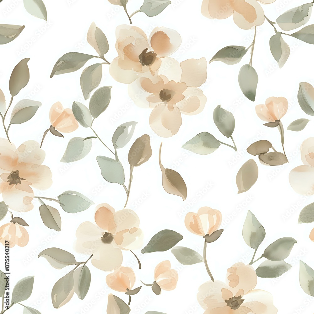 Abstract Watercolor Flower and Leaf Pattern on Light Gray Background Abstract Watercolor Flower and Leaf Pattern on Light Gray Background