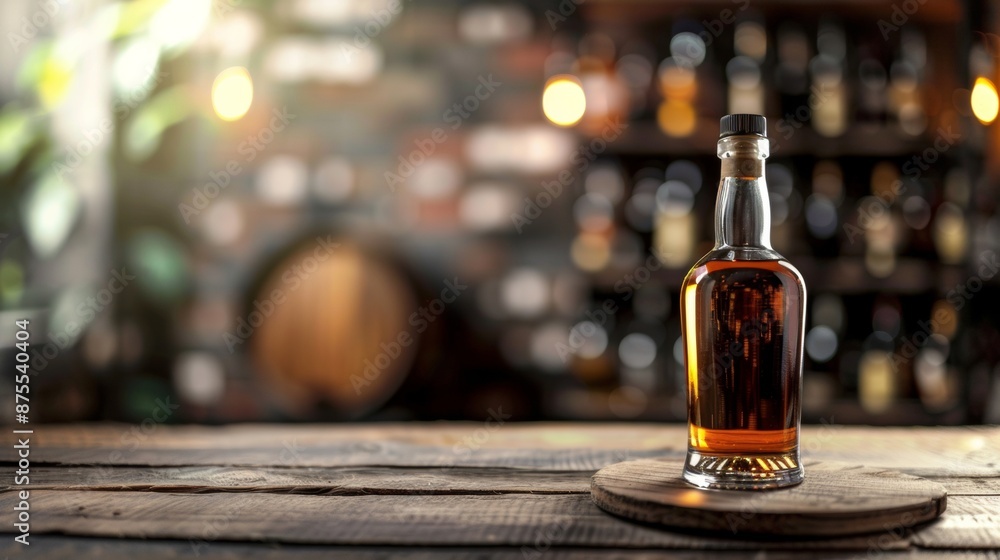 Bottle of Whiskey on Wooden Table Bottle of Whiskey on Wooden Table