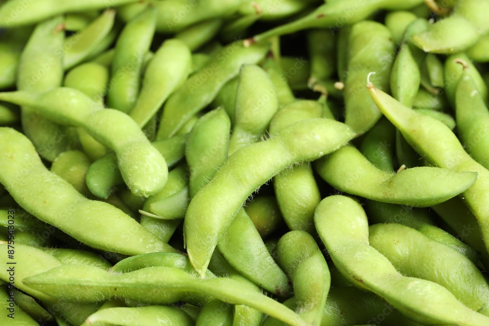Fresh edamame pods as background, above view Fresh edamame pods as background, above view