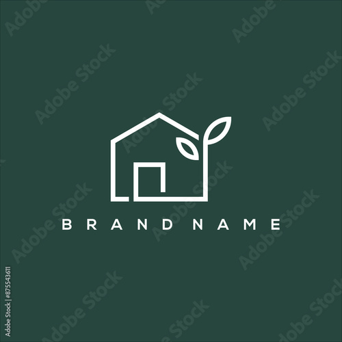line art nature house logo vector