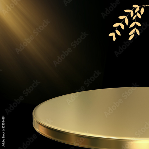 New product background for small products display post golden shiney luxury background with wooden product base 