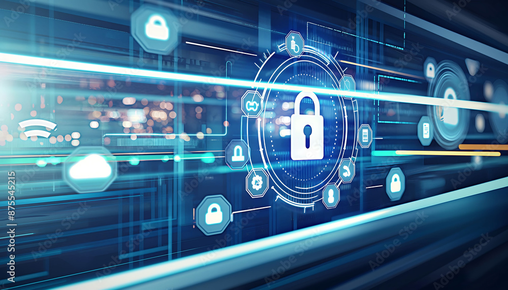 Data cyber security concept with abstract high speed technology privacy data protection motion blurred illustration. Generative AI Data cyber security concept with abstract high speed technology privacy data protection motion blurred illustration. Generative AI