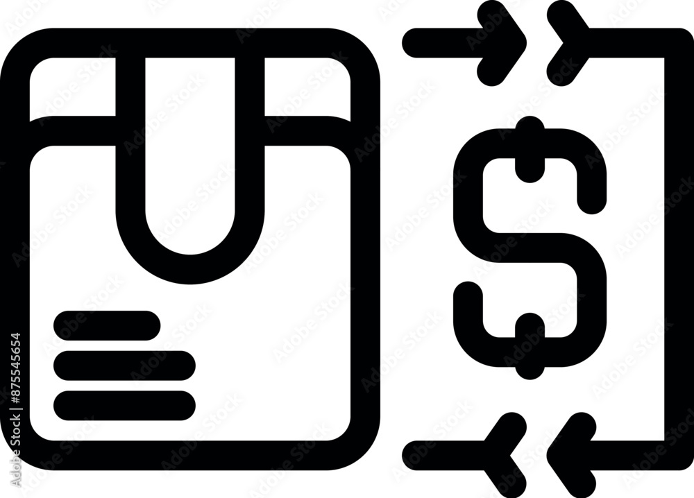 Line icon of a cardboard box exchanging money with a smartphone, concept of online shopping payment Line icon of a cardboard box exchanging money with a smartphone, concept of online shopping payment