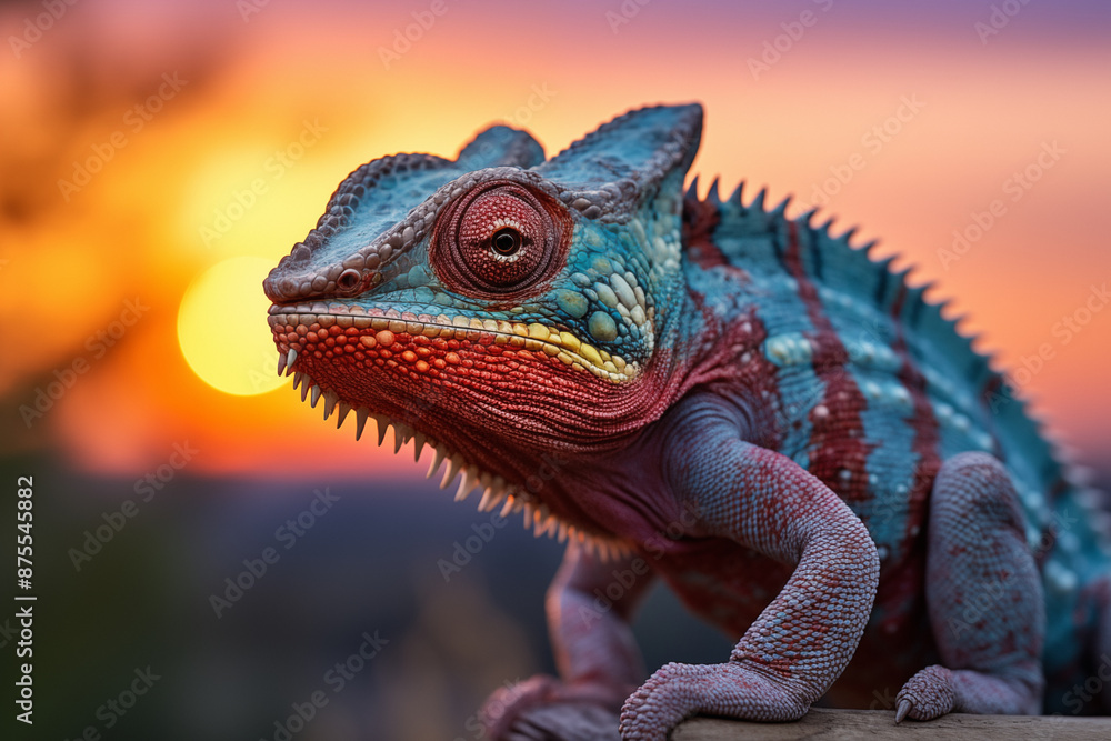 Fototapeta premium Chameleon in the wild. Beautiful extreme close-up.