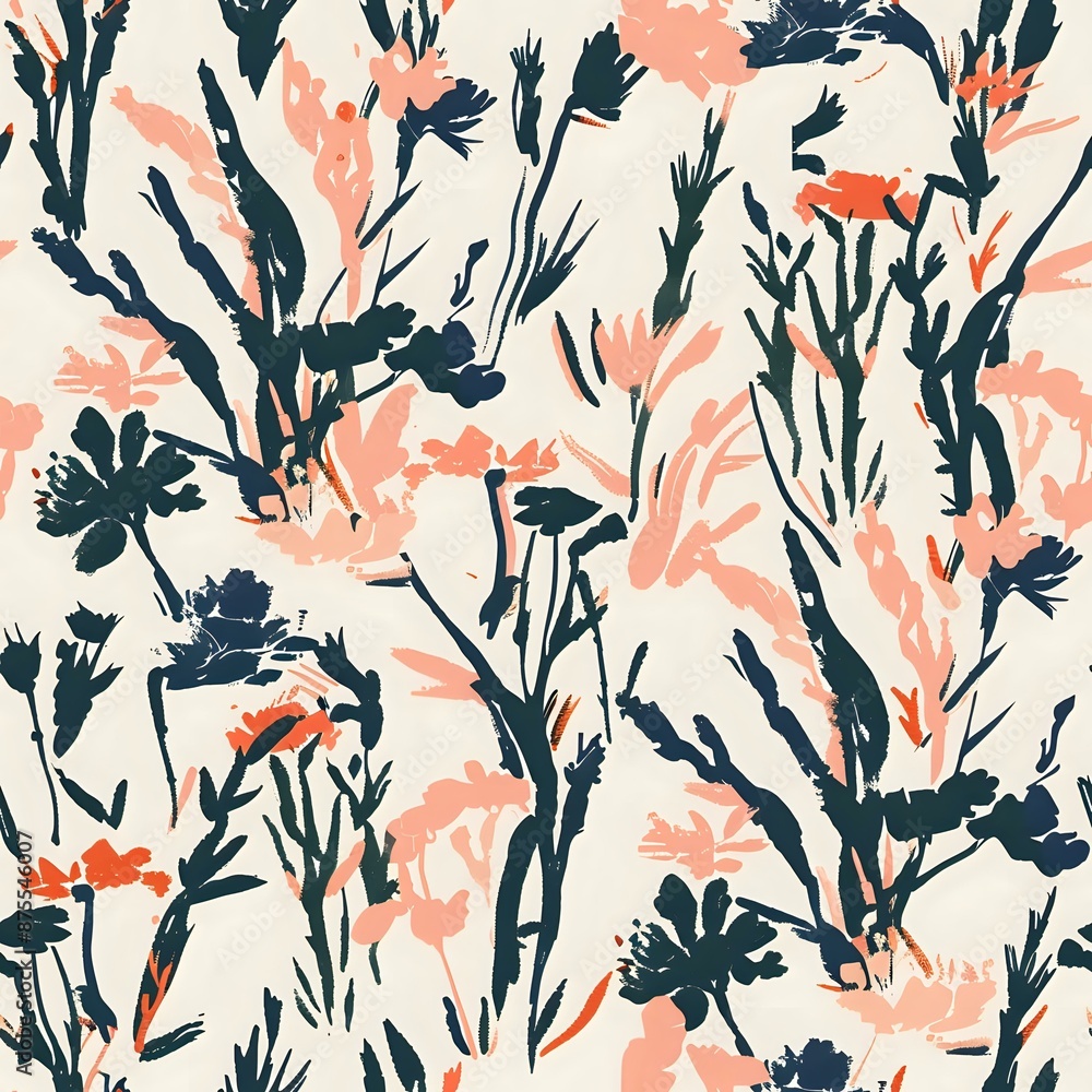 Intricately Detailed Floral Grid Design with Realistic Blue, Green and Pink Flowers Intricately Detailed Floral Grid Design with Realistic Blue, Green and Pink Flowers