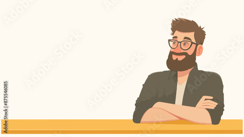 A caucasian young hipster man with the beard leaning
