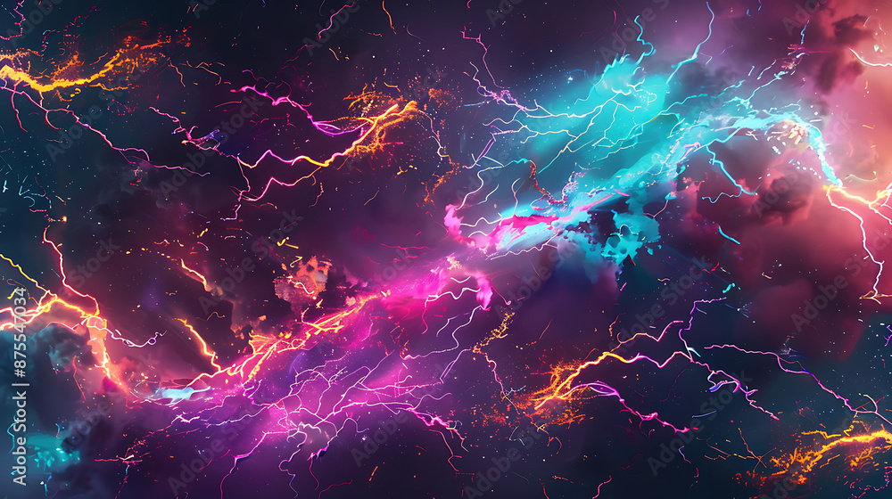 a vibrant display of multicolored lightning bolts against a dark background. The lightning bolts predominantly appear in shades of blue, purple, pink, and orange a vibrant display of multicolored lightning bolts against a dark background. The lightning bolts predominantly appear in shades of blue, purple, pink, and orange