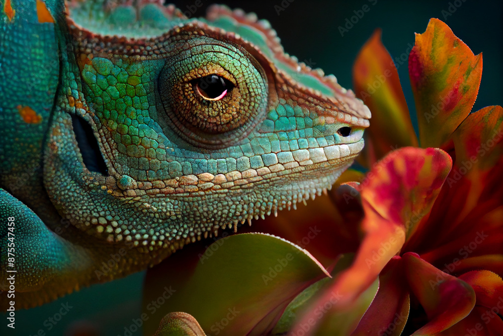 Fototapeta premium Chameleon in the wild. Beautiful extreme close-up.