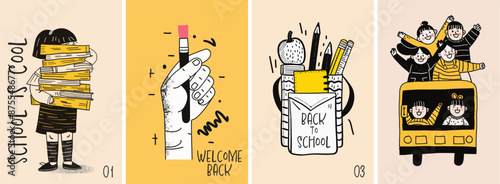 Back to School poster design collection. Set of banners for welcome back to school