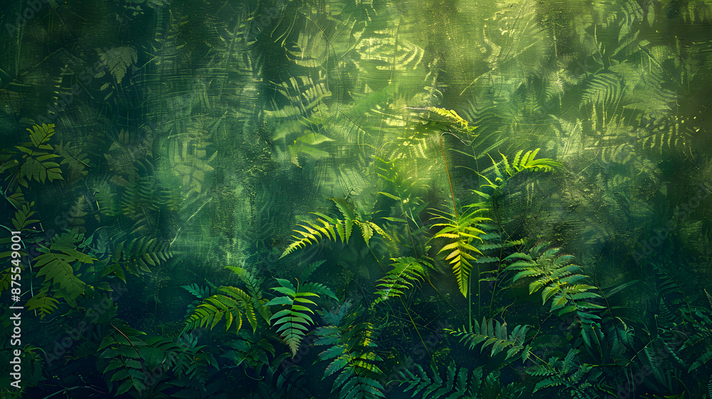 A lush green field of ferns and other plants A lush green field of ferns and other plants