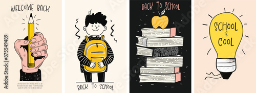 Back to School poster design collection. Set of banners for welcome back to school