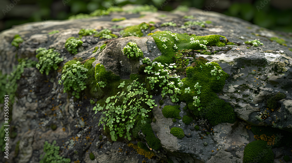 A rock covered in moss and green plants A rock covered in moss and green plants