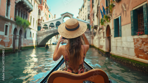 Woman Enjoying Gondola Ride Through Venice Canals