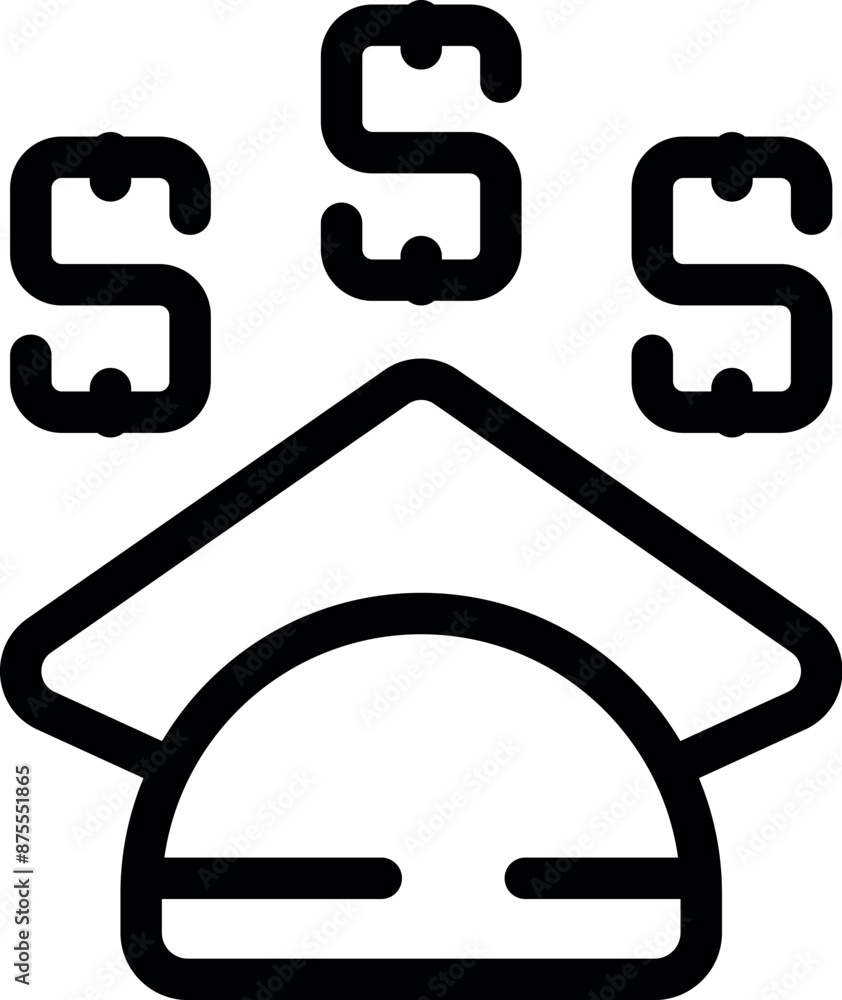 Simple graduation cap is floating with dollar signs above, representing the financial burden of student loan debt Simple graduation cap is floating with dollar signs above, representing the financial burden of student loan debt